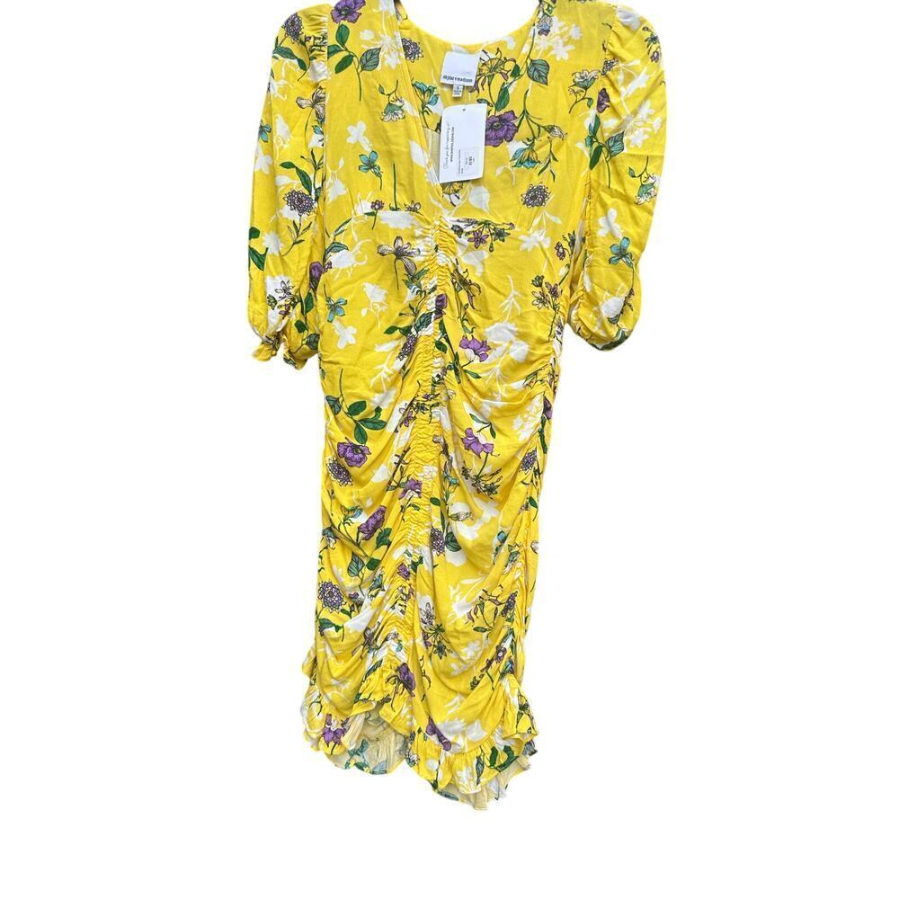Skylar + Madison Dress Sz-S Yellow Floral Sunshine Days Ruched Cottagecore